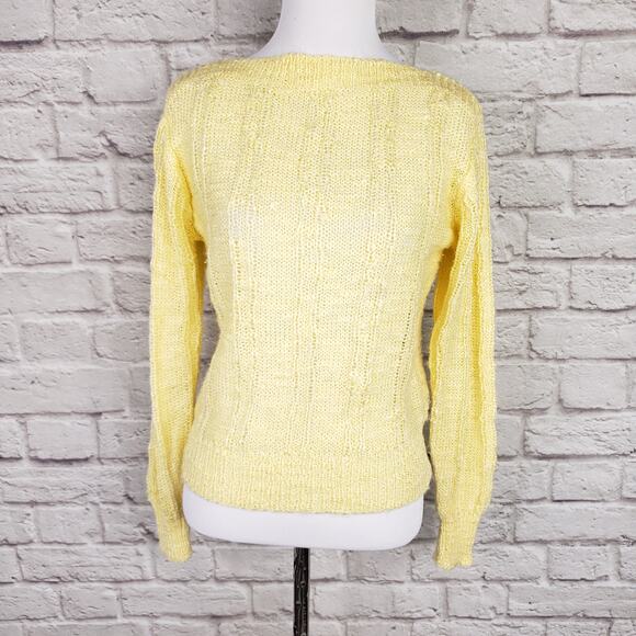 Vintage Sweaters - Vintage 80s Yellow Loose Knit Boatneck Sweater